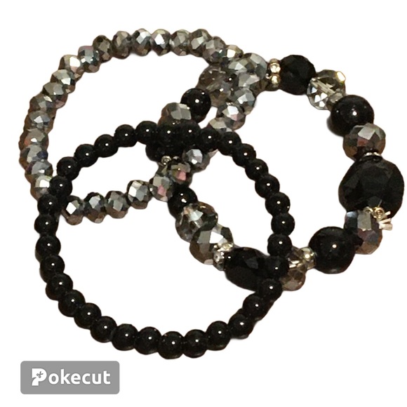 Jewelry - Beaded Bracelet set of 3 Black Silver